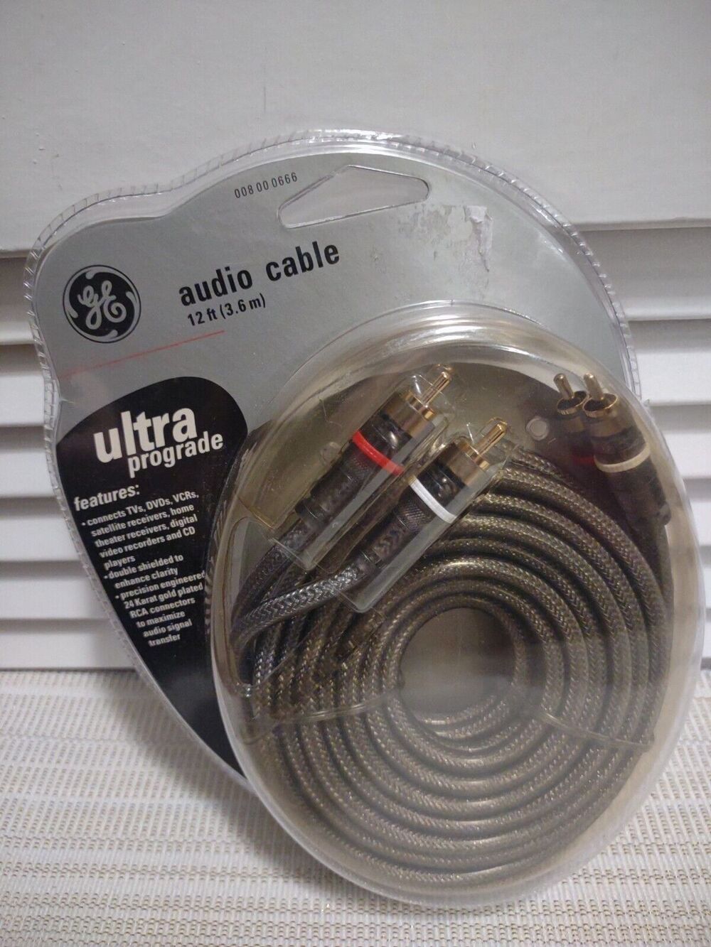 GE 12FT GOLD PLATED RCA Composite Audio Cable RED WHITE ultra pro grade